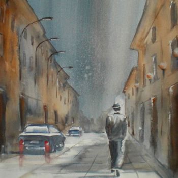 Painting titled "walking alone" by Giorgio Gosti, Original Artwork, Watercolor