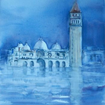 Malarstwo zatytułowany „High water in Venice” autorstwa Giorgio Gosti, Oryginalna praca, Akwarela