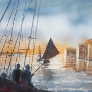 Картина под названием "fishermen 2" - Giorgio Gosti, Подлинное произведение искусства, Акварель