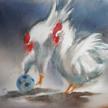 Malarstwo zatytułowany „roosters” autorstwa Giorgio Gosti, Oryginalna praca, Akwarela