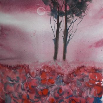 Картина под названием "poppies field" - Giorgio Gosti, Подлинное произведение искусства, Акварель