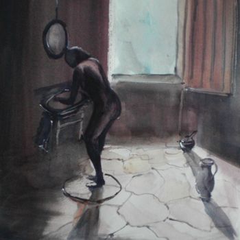 Painting titled "at the sink" by Giorgio Gosti, Original Artwork, Watercolor