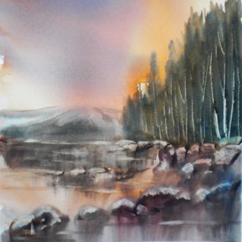 Painting titled "rocks reflections" by Giorgio Gosti, Original Artwork, Watercolor