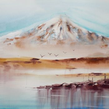 제목이 "Mountain lake"인 미술작품 Giorgio Gosti로, 원작, 수채화