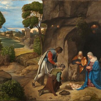 Malarstwo zatytułowany „L’Adoration des ber…” autorstwa Giorgione, Oryginalna praca, Olej