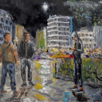 Schilderij getiteld "At the square" door Giorgos Ncl, Origineel Kunstwerk, Olie