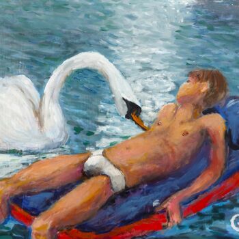 Картина под названием "Swan's kiss" - Giorgos Νcl, Подлинное произведение искусства, Масло