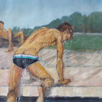 Schilderij getiteld "Swimming" door Giorgos Ncl, Origineel Kunstwerk, Olie