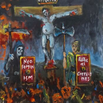 Painting titled "Modern crucifixion" by Giorgos Ncl, Original Artwork, Acrylic