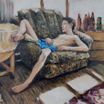 Painting titled "Resting." by Giorgos Ncl, Original Artwork, Oil