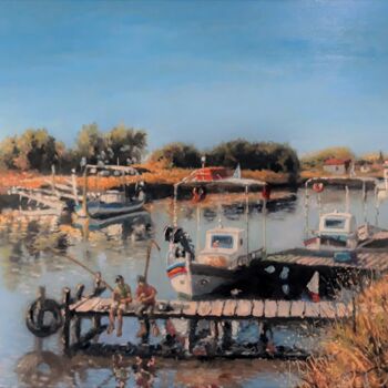 绘画 标题为“River fishing” 由Giorgos Νcl, 原创艺术品, 油 安装在木质担架架上