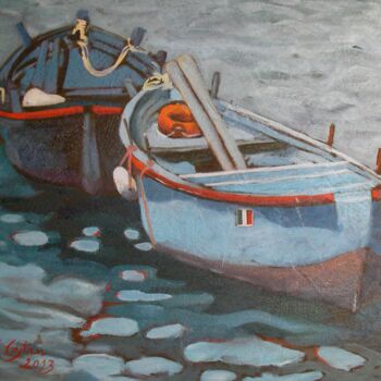 Painting titled "Barche" by Giosi Costan, Original Artwork, Oil