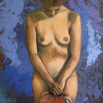 Malarstwo zatytułowany „Nudo su fondo blu” autorstwa Giosi Costan, Oryginalna praca, Olej