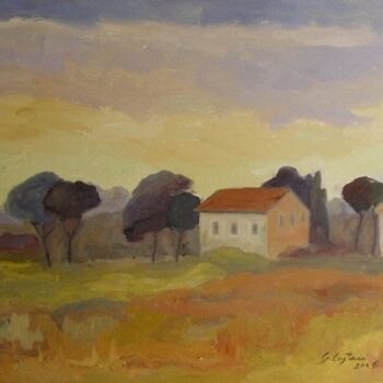 Painting titled "Campagna romana" by Giosi Costan, Original Artwork, Oil