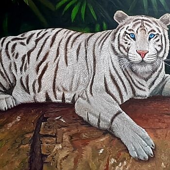 Peinture intitulée "Tigre Branco" par Giovana Cesca, Œuvre d'art originale, Huile
