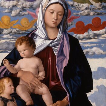 Pittura intitolato "Vierge à l'enfant a…" da Giovanni Bellini, Opera d'arte originale, Tempera