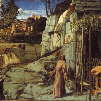 Malerei mit dem Titel "Saint François dans…" von Giovanni Bellini, Original-Kunstwerk, Tempera
