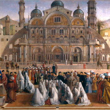 Картина под названием "Sermon of St Mark i…" - Giovanni Bellini, Подлинное произведение искусства, Масло
