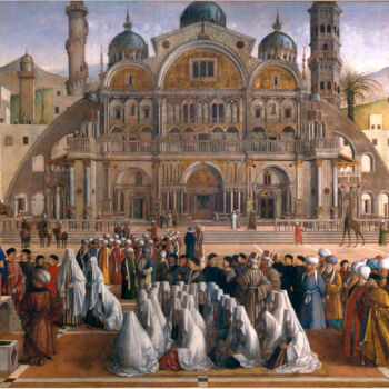 Pintura titulada "Sermon of St Mark i…" por Giovanni Bellini, Obra de arte original, Oleo