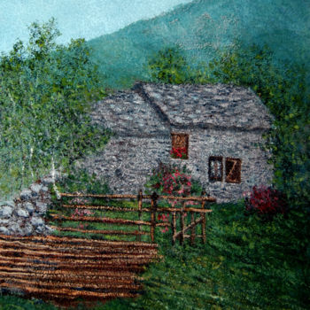 Pittura intitolato "Baite in valle Cervo" da Giovanni Boggio, Opera d'arte originale, Olio