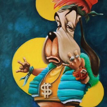 Painting titled "Droop dog" by Gipé, Original Artwork, Oil Mounted on Wood Stretcher frame