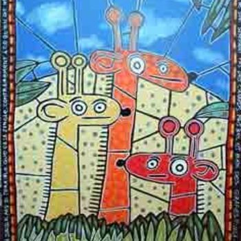 Peinture intitulée "3 girafes" par Damien Deltour, Œuvre d'art originale