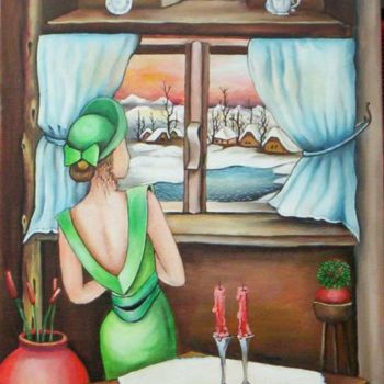 Pittura intitolato "l'attesa" da Rossella Girardini, Opera d'arte originale, Olio