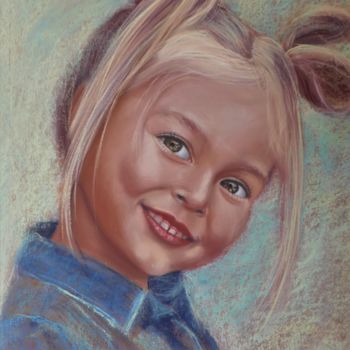 Pintura titulada "Petite demoiselle 2" por Gisel', Obra de arte original, Pastel
