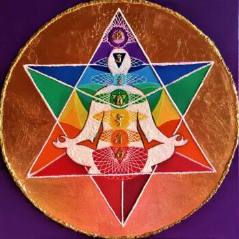 Peinture intitulée "Seven Chakra Mandala" par Gisela Gonzalez, Œuvre d'art originale, Acrylique