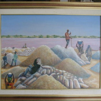 Painting titled "Lac Rose au Sénégal" by Gisèle Rouquette, Original Artwork, Oil