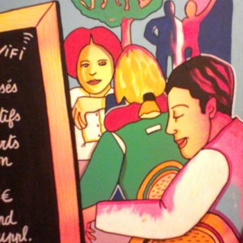 Pintura intitulada "au café 1" por Gisèle Cazilhac, Obras de arte originais, Acrílico