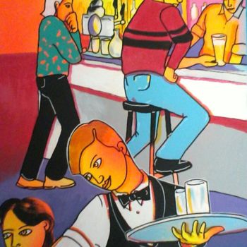 Malarstwo zatytułowany „Au café 6” autorstwa Gisèle Cazilhac, Oryginalna praca, Akryl