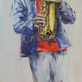 Peinture intitulée "saxophoniste" par Gisele Ceccarelli, Œuvre d'art originale, Huile
