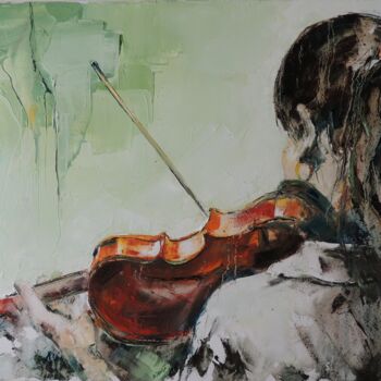Painting titled "violoniste" by Gisele Ceccarelli, Original Artwork, Oil Mounted on Wood Stretcher frame