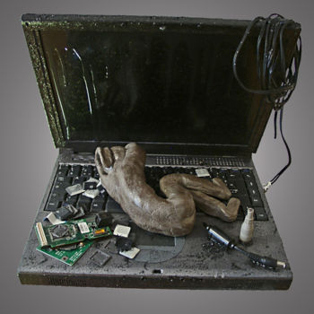 Sculpture intitulée "Geek" par Gisèle F - Tooch'Atoo, Œuvre d'art originale, Techniques mixtes