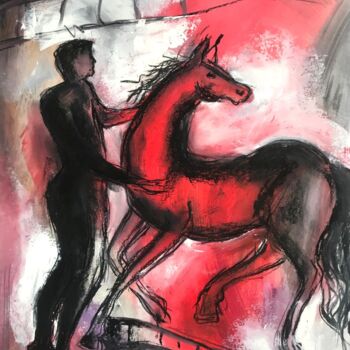 Painting titled "Cheval" by Gisèle Nesme, Original Artwork, Oil