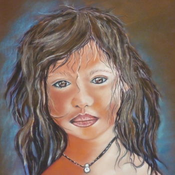 Painting titled "enfant barbouillée" by Gisele Perron, Original Artwork, Pastel