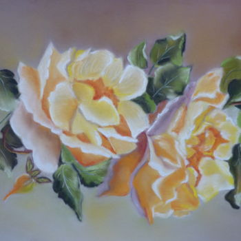 Painting titled "roses jaunes" by Gisele Perron, Original Artwork, Pastel