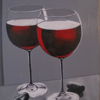 Peinture intitulée "duo de verres" par Gismond, Œuvre d'art originale, Huile Monté sur Châssis en bois