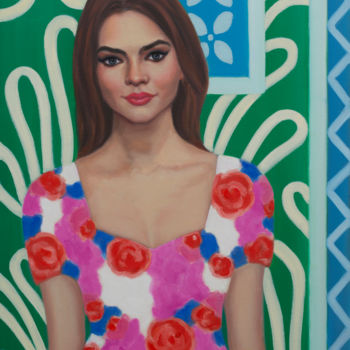 제목이 "Woman In Floral Dre…"인 미술작품 Giselle Ayupova로, 원작, 기름 나무 들것 프레임에 장착됨