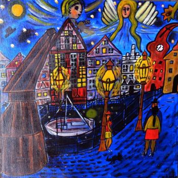 Painting titled "Stade, Fishmarket" by Georg Kiehn, Original Artwork