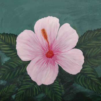 Painting titled "Pink Hibiscus Flower" by Gitika Singh, Original Artwork, Acrylic Mounted on Wood Stretcher frame