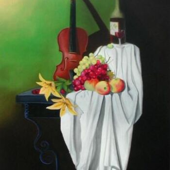 Painting titled "nature morte au vio…" by Giuliano Bianchetti, Original Artwork