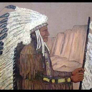Schilderij getiteld "Indian" door Giuliano Cavallo, Origineel Kunstwerk, Olie