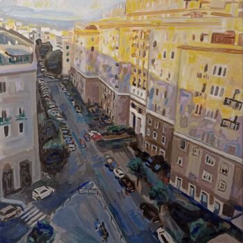 Painting titled "Palazzi Federici, R…" by Giulio Fabbrini, Original Artwork, Oil Mounted on Wood Stretcher frame