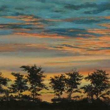 Pittura intitolato "tramonto-padano-am.…" da Giulio Mapelli, Opera d'arte originale, Olio