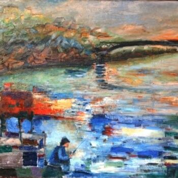 Pittura intitolato "pesca di fiume" da Giulio Petrillo, Opera d'arte originale