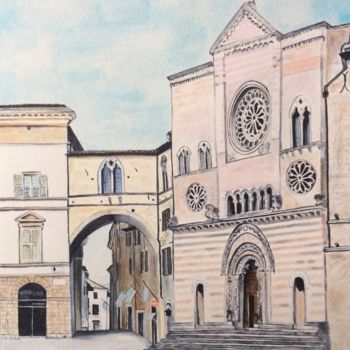 Malarstwo zatytułowany „Foligno Duomo San F…” autorstwa Cristina Giuliani, Oryginalna praca, Akwarela