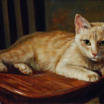 Painting titled "gatto" by Giuseppe Cacciapuoti, Original Artwork, Oil
