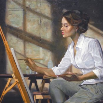 Pittura intitolato "pittrice" da Giuseppe Cacciapuoti, Opera d'arte originale